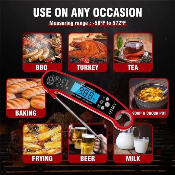 ITHKY Digital Instant Read Meat Thermometer for Cooking, Fast & Precis Waterproo